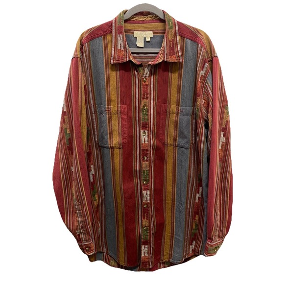 The Territory Ahead Other - The Territory Ahead Mens XLT Textured Stripe Button Shirt Patchwork 100% Cotton